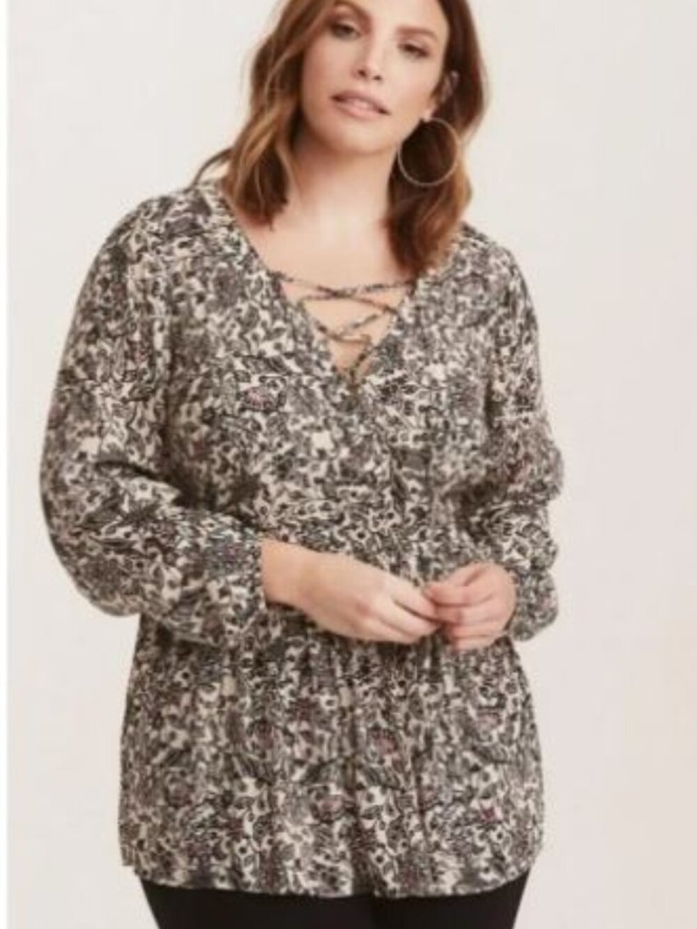 Torrid Lace Up Paisley Print Blouse